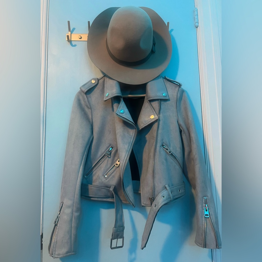 New never worn Zara vegan light blue moto jacket